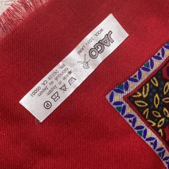 JAGO 100% lightweight wool scarf 34 inch square RED paisley print bright colors - Picture 7 of 13